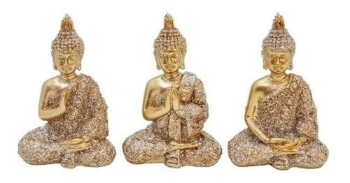 Trio De Buda 7cm Dourado Decoração Enfeite