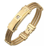 Pulseira Masculina Bracelete Aço Inox Trabalhado + Ouro 18k