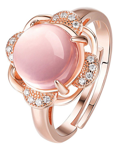 Anillo De Plata Nature Cuarzo Rosa Electroplateado Oro Rosa