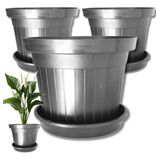 3 Vasos Grandes 11,5 Litros Com Pratos Para Plantas 