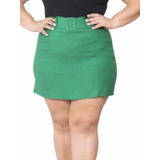 Saia Short Feminino Plus Size C/cinto Cintura Alta Moda 