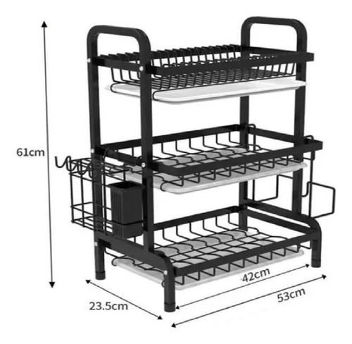 Secador Escurridor Loza Platos 3 Niveles Organizador O2 Color Negro