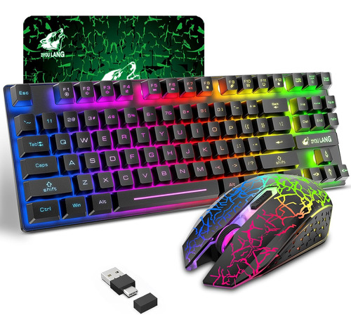 Wireless Gaming Keyboard And Mouse Combo With 87 Key Rain...