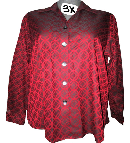 Blusa Negra Escote Figuras Rojo Talla 3x (40/42) American 