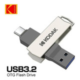 Bolígrafo Kodak Dual De 256 Gb, Tipo A, Tipo C, Usb 3.2, Color Plateado