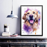 Quadro Decorativo Golden Retriever Happy Aquarela 45x34cm