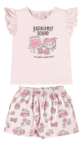 Pijama Infantil Meninas Rosa Blusa E Short Algodão Quimby