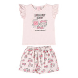 Pijama Infantil Meninas Rosa Blusa E Short Algodão Quimby