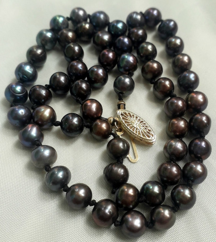Collar 45 Cm Perla Negra Tahiti 6.5 Mm Broche Oro 14 K 