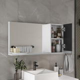 Espelho Banheiro - Espelheira Com Armário 80cm Moldura Branco_preto