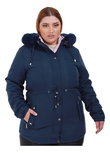 Jaqueta Parka Dupla Face Plus Size Sobretudo Feminina 2 Cor