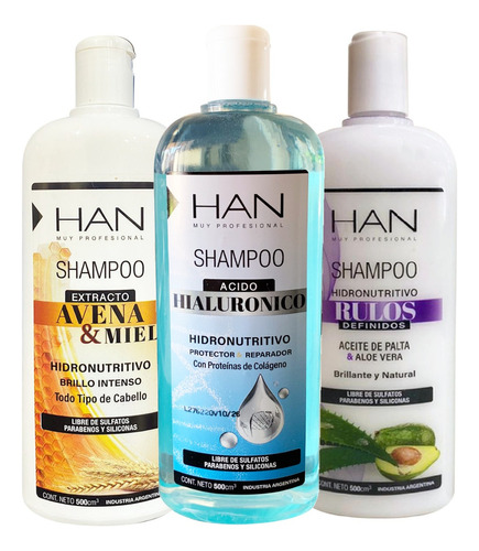Combo X3 Shampoo Avena - Ácido - Rulos - Han