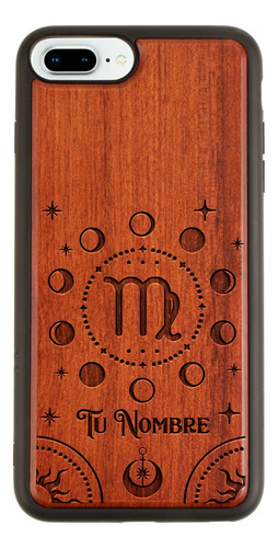 Funda Para iPhone Signo Zodiaco Virgo Madera Grabada Nombre