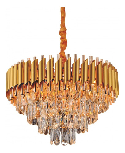 Luminária Pendente Crystal 50x35cm Dourado Sindora