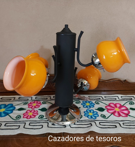Antigua Lámpara De Mesa Vintage  4 Luces Tulipa Naranja 