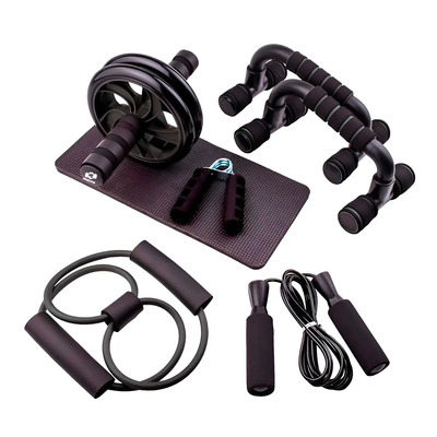Kit Rodillo Rueda Abdominal Ab 5 En 1 Rueda Cuerda Antebrazo Color Negro