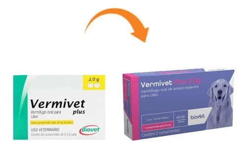 Vermífugo Vermivet Plus 2g - Biovet 2 Comprimidos P/ 30kg