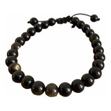 Pulsera De Obsidiana Dorada Autentica Ajustable 6mm