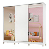 Guarda Roupa 100% Mdf Madesa Logan 3 Portas Com Espelhos Pés Cor Branco