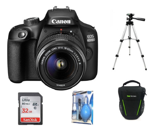 Camara Canon Eos 4000d- Rebel T100+18-55+32gb+bolso+kit+trip