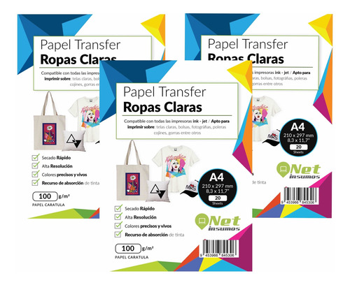 Papel Transfer Telas Claras Pack 60 Hojas A4