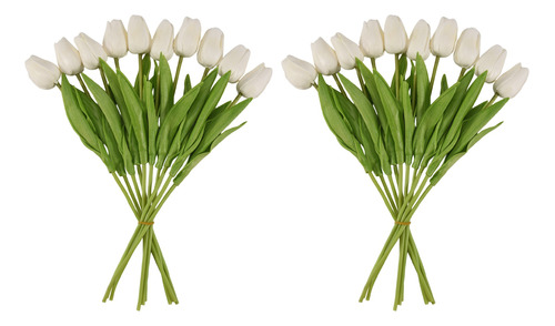 20 Tulipanes Artificiales Blancos De 13.8 Pulgadas Para Deco