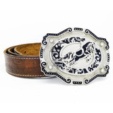 Fivela Country Cowboy Rodeo Cavalo Cinto Masculino De Couro