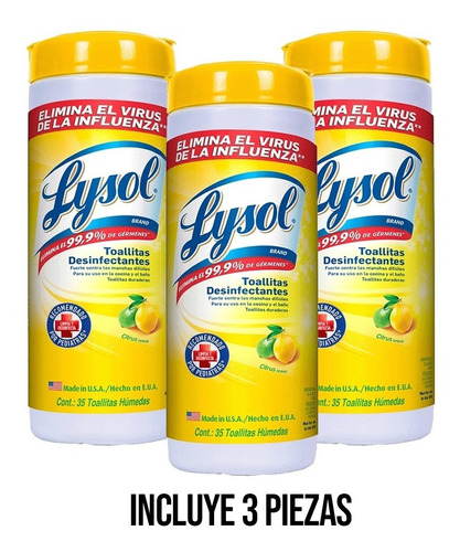 3pzs Lysol Wipes 35 Toallas Desinfectantes Citrus