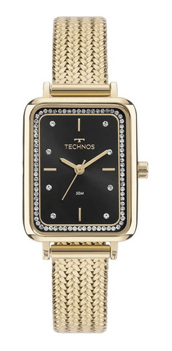 Relogio Technos Feminino Dourado Quadrado Retangular Pequeno