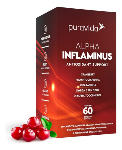 Alpha Inflaminus Puravida Antioxidante Astaxantina 60caps