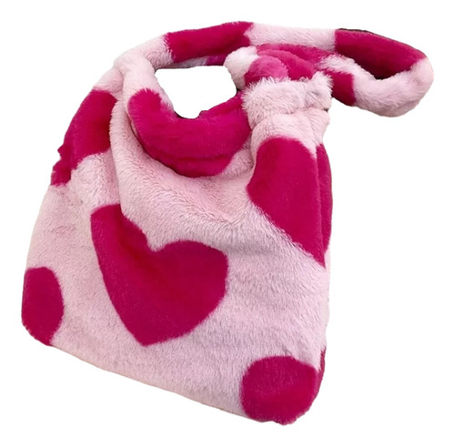 Bolso De Hombro Peluche Con Corazones Coqueto Moda Casual