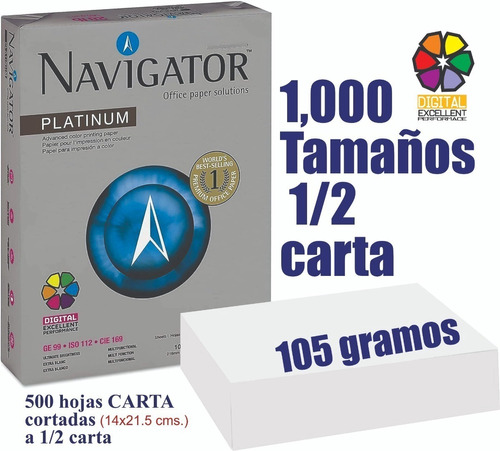 Papel Bond Navigator Media Carta 105 Grs. 1000 Tamaños      