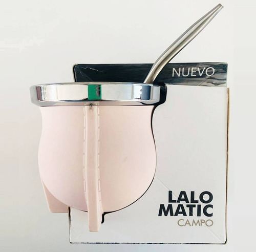 Mate Termico Lalomatic Campo Estilo Pampa Con Bombilla Rosa