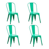 Set X4 Silla Metálica Aqua Con Garantía