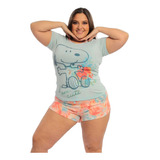 Pijama Dama Ropa Dormir Short Y Blusa Snoopy