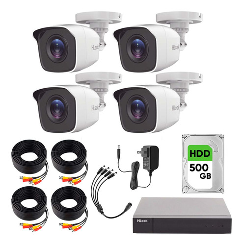 Hilook Kit De Camaras De Seguridad Exterior Hl24lqkits-m+hdd500 Video Vigilancia Turbohd 1080p Cctv 4 Cámaras Bala De 2mp Metal H.265+ + 500gb Disco Duro