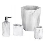 Set De Baño Elegante Con 4 Piezas Stone Marmol Blanco 