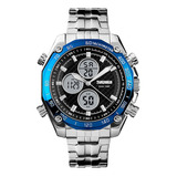 Reloj Hombre Skmei 1302 Acero Alarma Cronometro Elegante Color De La Malla Azul