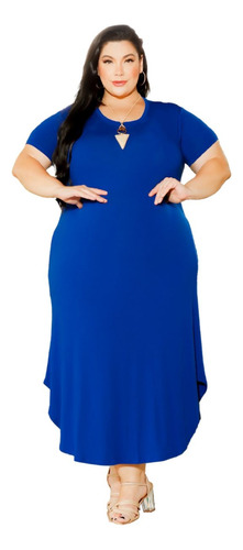 Vestido Longo Plus Size Extra Gola Canoa Rodado Efasê Mullet