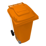 Contenedor Basura Grande Naranja Pedal Ruedas Y Asas 240 L