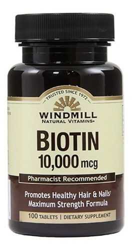 Biotina 10,000mcg Windmill Biotin 100 Tabletas Biotina