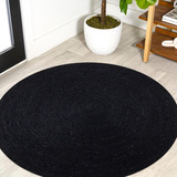 Alfombra Circular Yute Negra Redonda 80 Cm Diametro