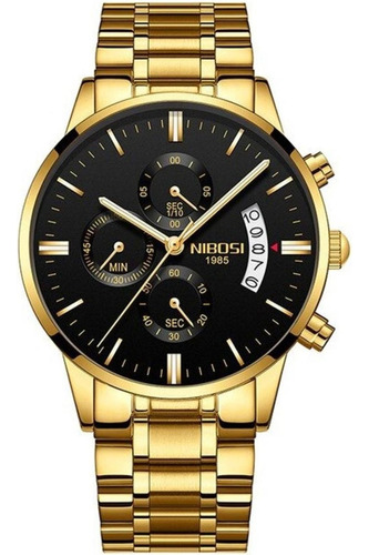 Relógio Masculino Aço Inoxidável Nibosi 2309 Dourado C/ N F