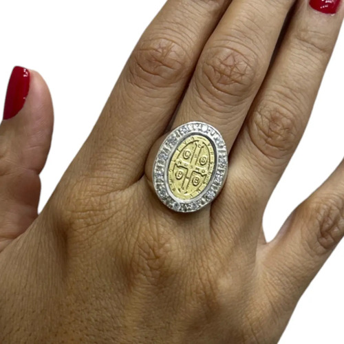 Anillo Plata 925 Oro San Benito Zircones Cubic Religioso | Envío gratis