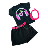 Conjunto Tiktok Adolescente Modinha Com Cinto Corrent Tiara 