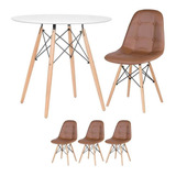 Mesa Jantar Eames Wood 80 Cm 3 Cadeiras Botone Coloridas Cor Mesa Branco Com Cadeiras Marrom