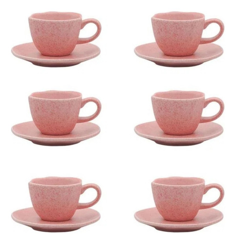 Conj 6 Xícaras Com Pires Rosa 75ml Café Porcelana Oxford