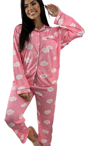 Pijama Botão Feminino Frio Inverno Pós Cirurgico Amamentação