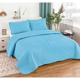 Cubrecama Quilt Verano 1.5 Plaza Unicolor Celeste Delgado Tf