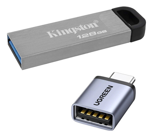 Pendrive Kingston 128gb Dt Kyson 200 Mb/s + Adaptador Usb C